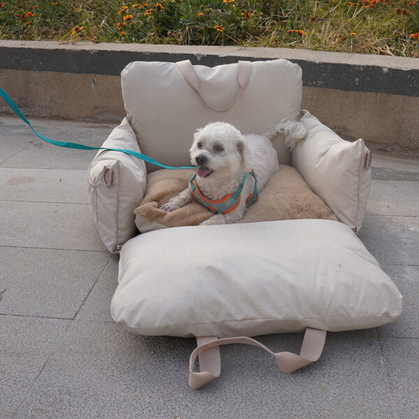 Linen Car Safety Seat Front Dog Bed - Image 4